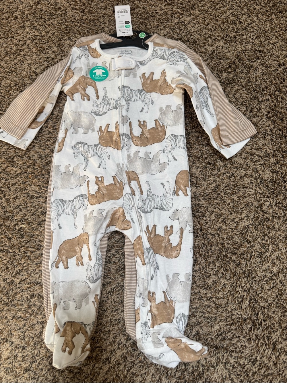 child of mine Beige & White Animal Print Footed One-Piece